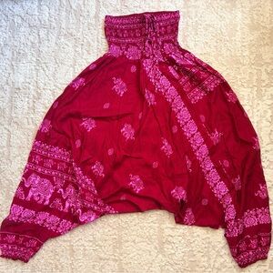 Buddha Stones 2 Style Wear Elephant Print Yoga Jumpsuit Pants S